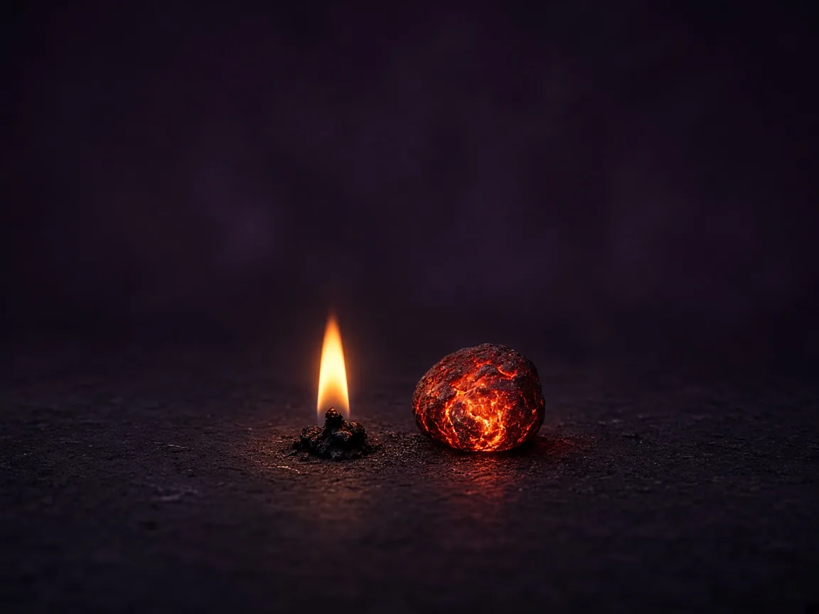 A single controlled flame on a dark surface, the Purple-K namesake used with restraint